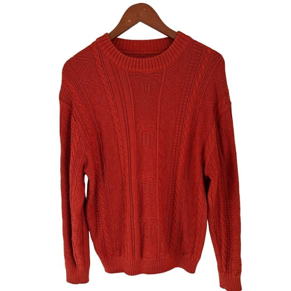 BOGNER Vintage Red Cable Knit Crewneck Sweater Unisex Cotton Blend - Med